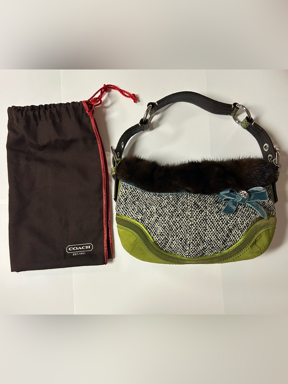 Coach Soho Exotic Tweed Suede Mink Fur Python Small Hobo Bag NO:C052-8F05 - Picture 14 of 16